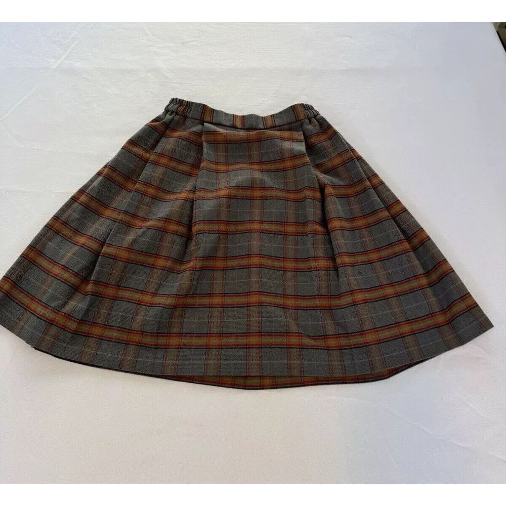 Uniqlo Mini‎ Skirt brown Plaid Tartan Wool Blend Faux Wrap Grunge Women's Sz 160 - Picture 2 of 10
